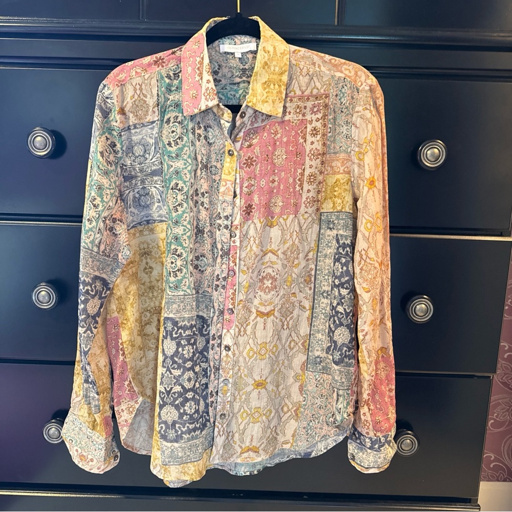 Olivaceous lightweight patchwork Blouse Sz s
